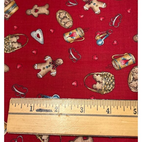 Gingerbread-Themed Cotton Fabric 14x30" Festive Design Baking Hearts Sweet Fun - Picture 3 of 12